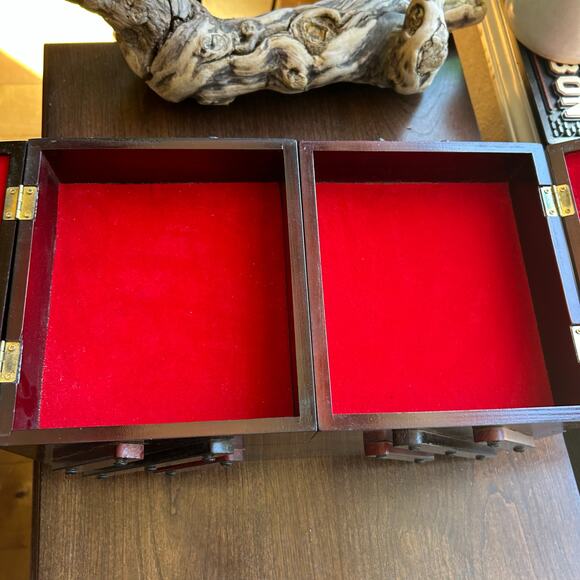 New Vintage Timberland Accordion Sewing Box Wood Mid Century Modern tapestry top - Picture 6 of 14